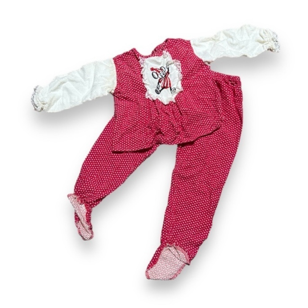 Vintage Miss Serena Toddler Pajamas Long Sleeve Red Mouse Footie Pjs Size 4T